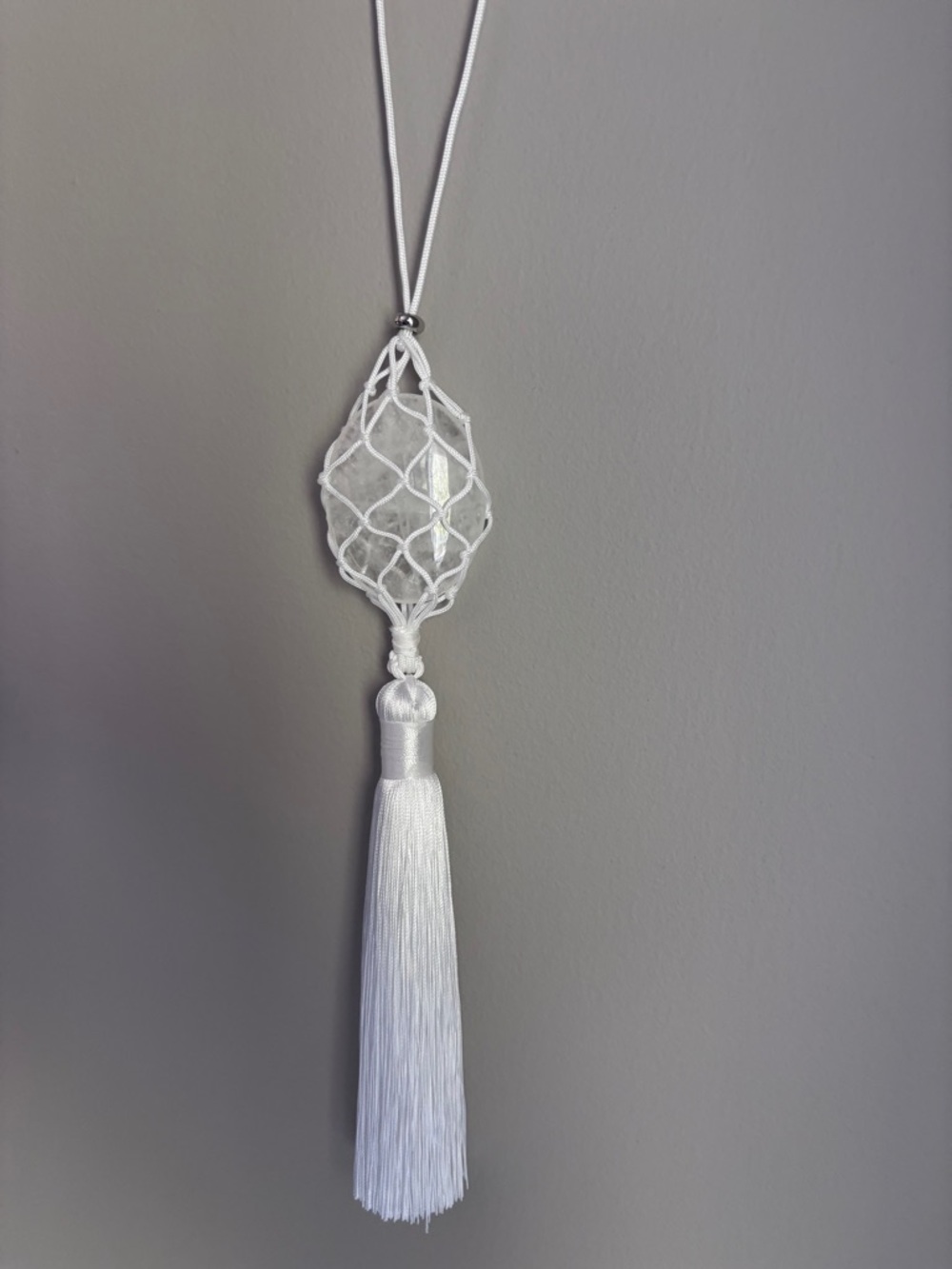 Bean design White Tassel Necklace of Natural Crystal Stone